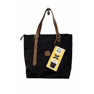 One Brics Medium Shopping X Bag Tote Bag Black Zipper Nylon Leather NWT